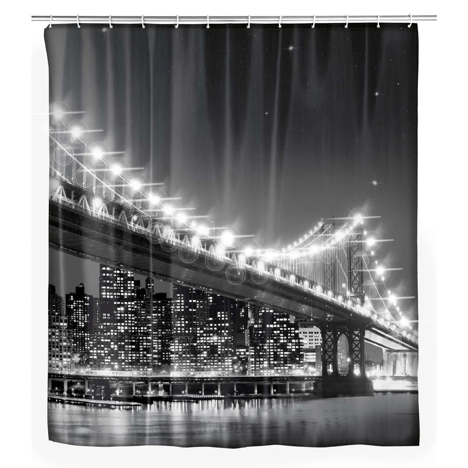 Wenko BrooklynBridge LED shower curtain in modern bathroom