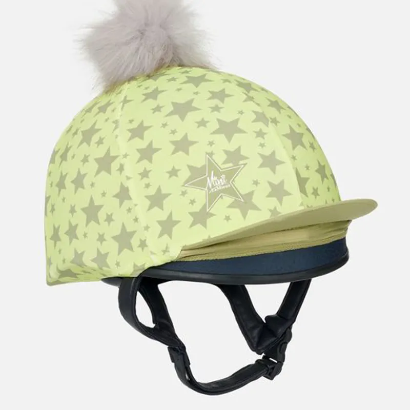 LeMieux Mini Hat Silk Kiwi on child's riding helmet