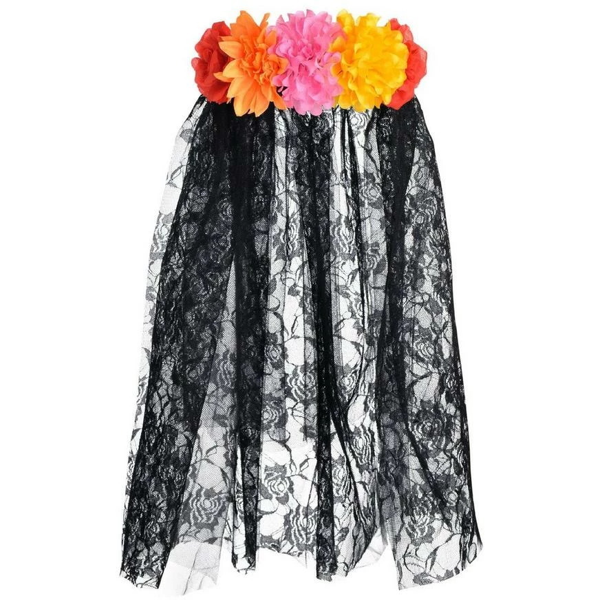 Floral Black Lace Veil for Day of the Dead costumes
