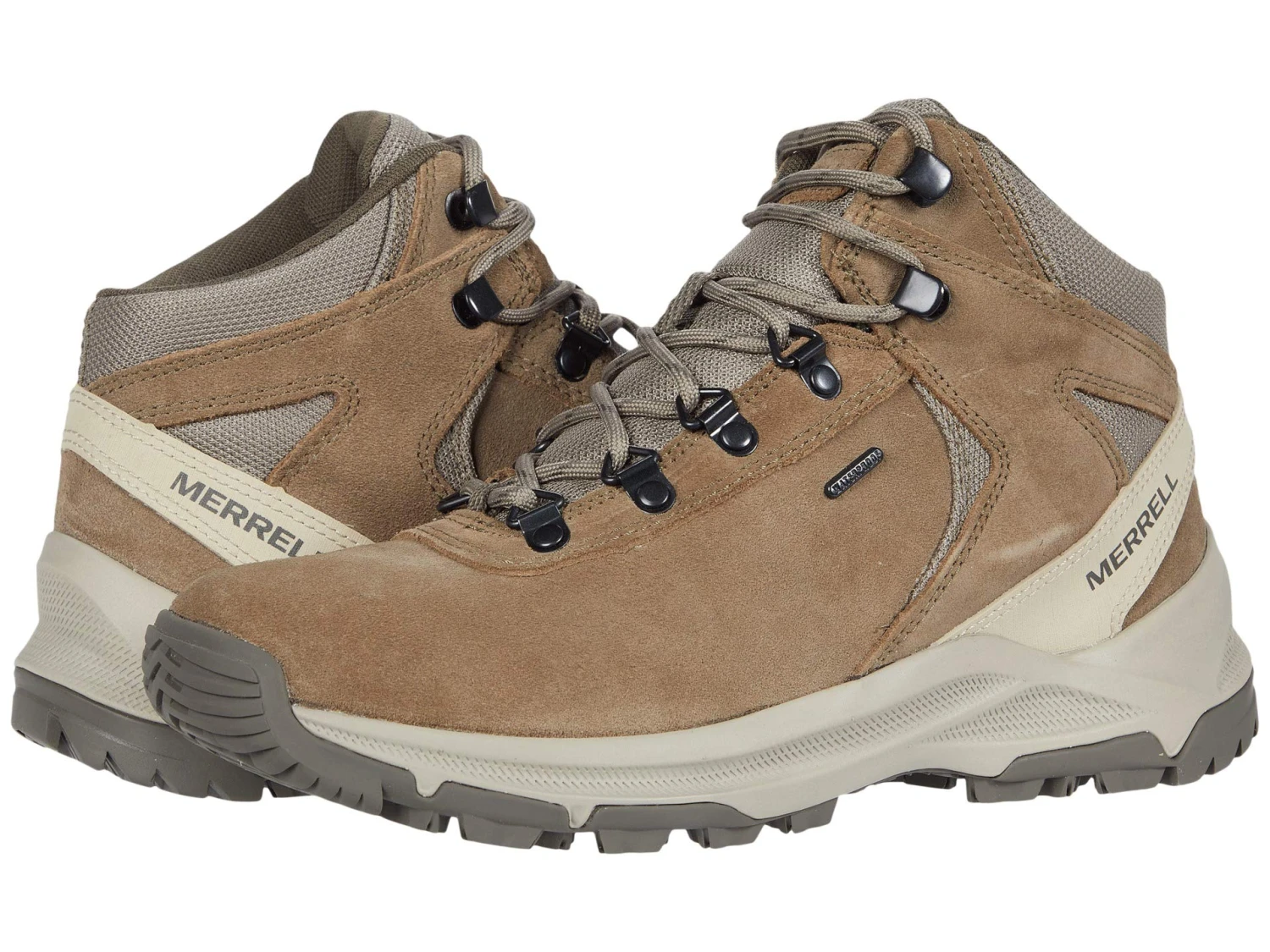 Merrell Erie Mid Waterproof hiking boots on rocky terrain