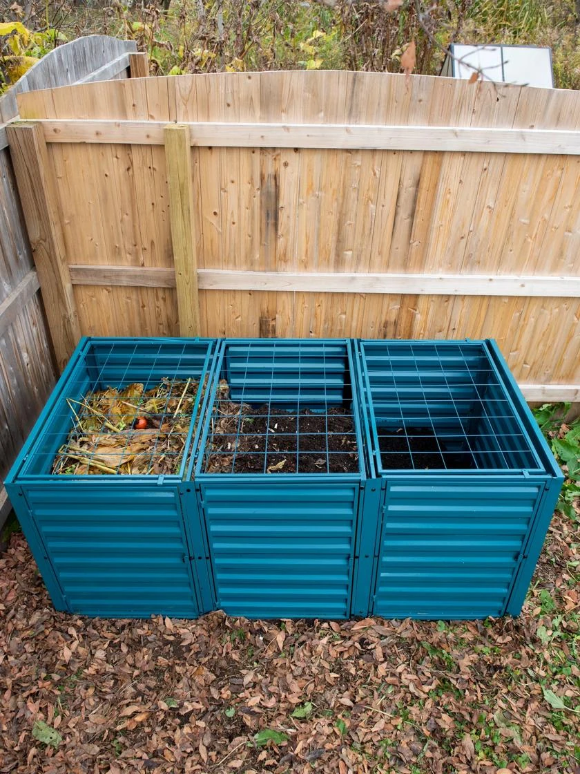 Demeter 3-Bin Composter in garden setting