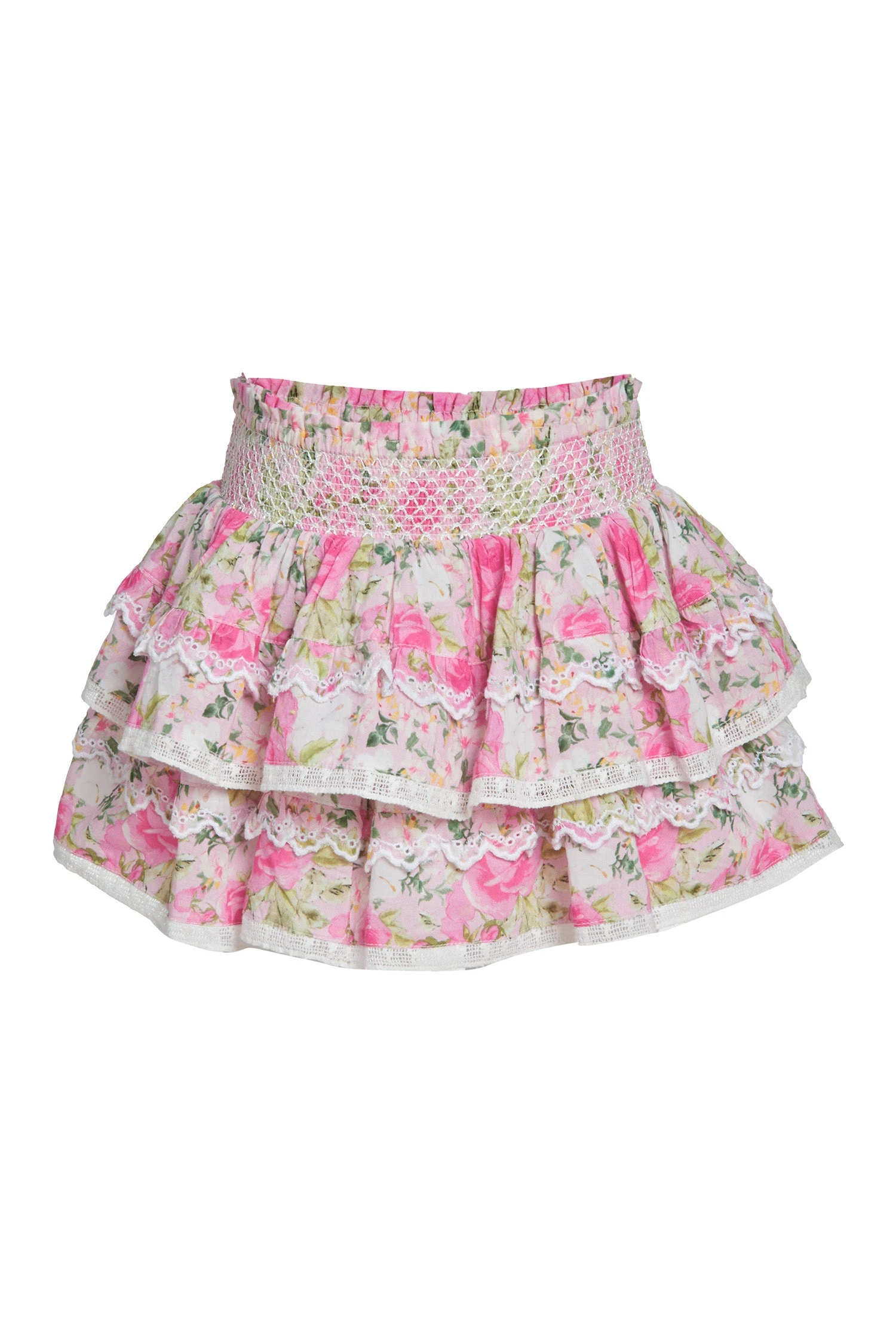 LoveShackFancy Billie Skirt in Magenta Flower Fields print