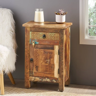 Wittwer Distressed End Table in boho interior