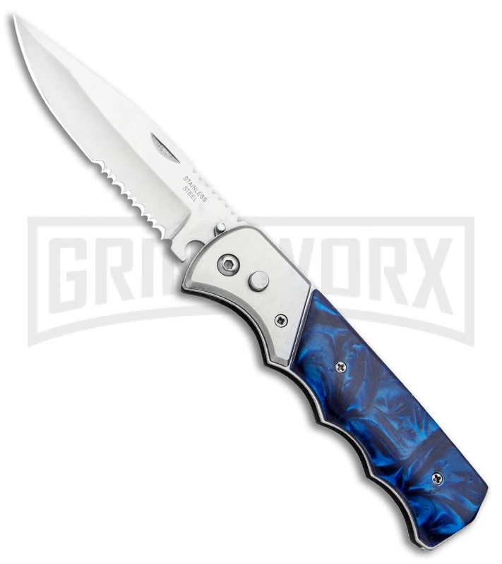 Super Knife Dingo Blue Marble Acrylic Automatic Knife