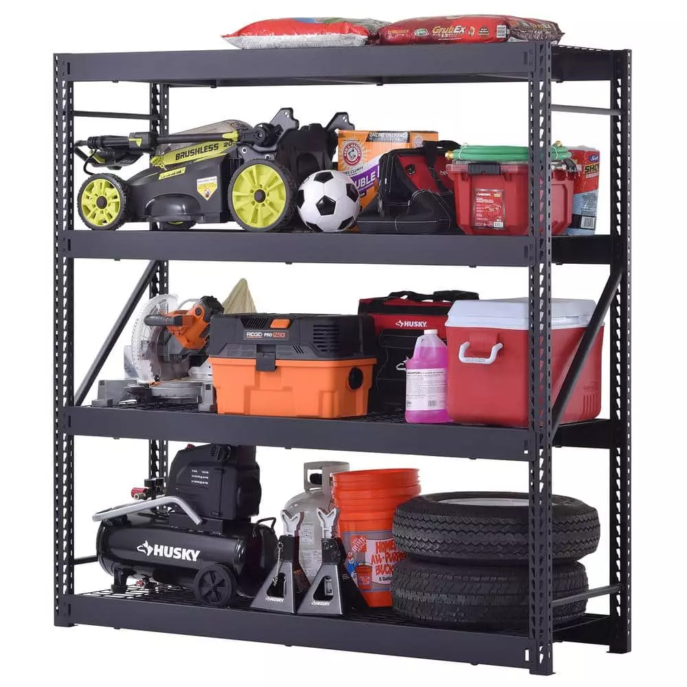 Husky shelving unit fully loaded with tools