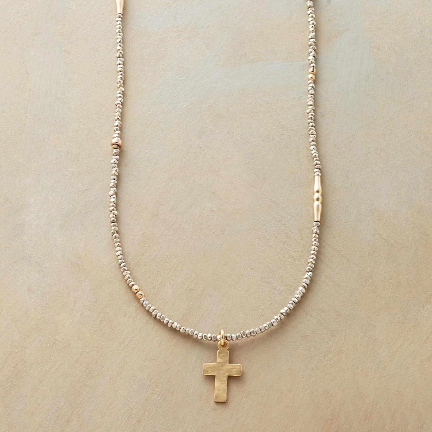 Handcrafted Carved Cross Necklace in gold and silver