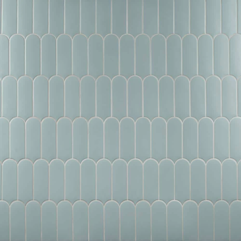 Aerial Green ceramic wall tiles in fish scale pattern