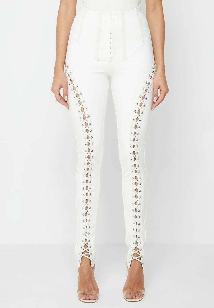 White lace up leggings with corset detail