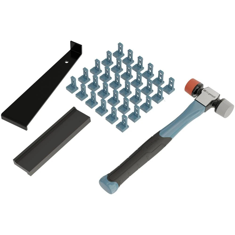 Lifeproof flooring installation kit with tools laid out