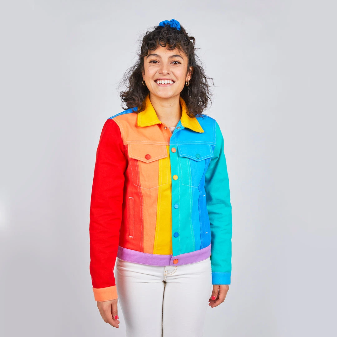 Mokuyobi Rainbow Denim Jacket worn by diverse models
