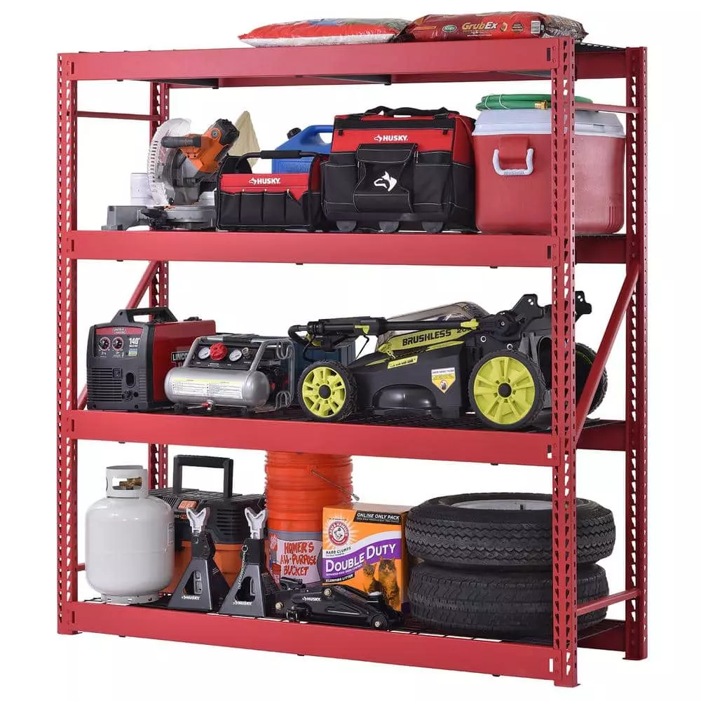 Husky 4-Tier Industrial Shelving Unit in Red