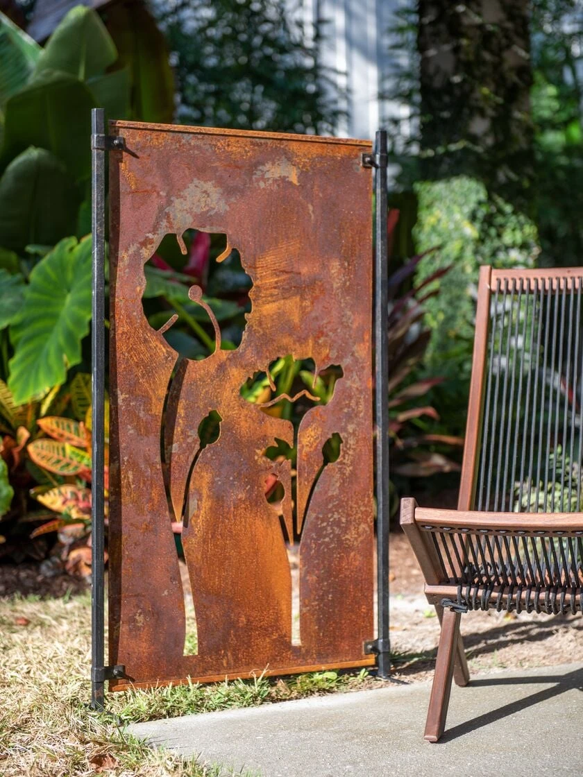 Poppy Corten Steel Privacy Screen in garden setting