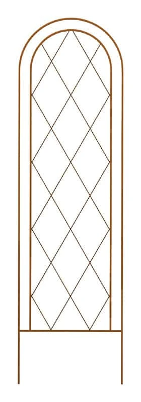Panacea 84 inch brown steel trellis in garden setting