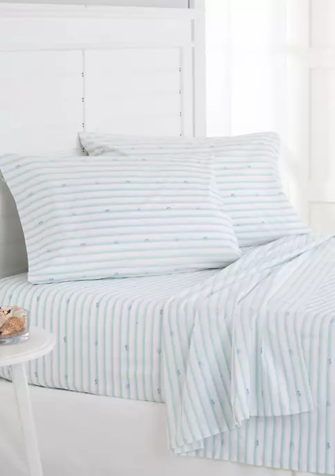 Southern Tide Aqua Stripe Sheet Set on bed