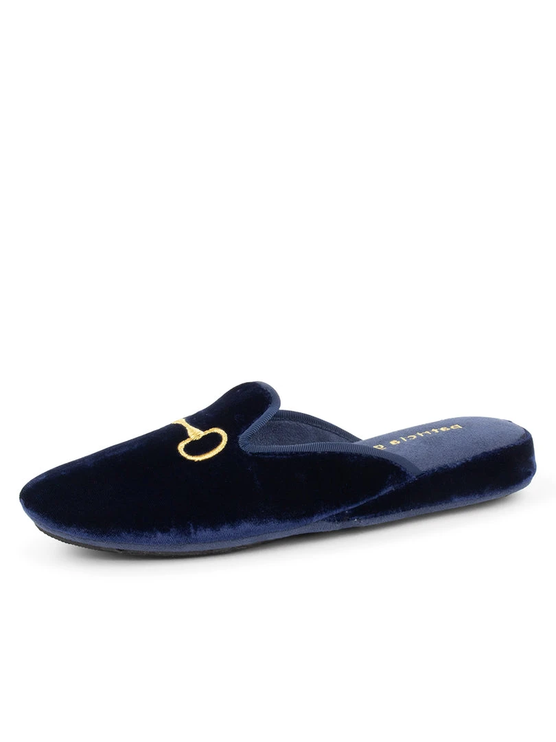 Patricia Green Milano Embroidered Slipper in navy blue