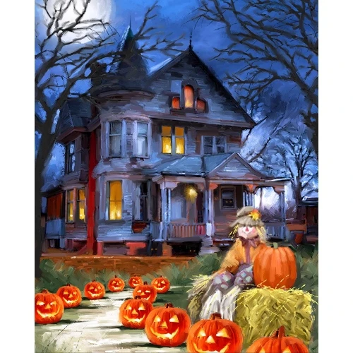 Spooky Haunted House Fabric Panel