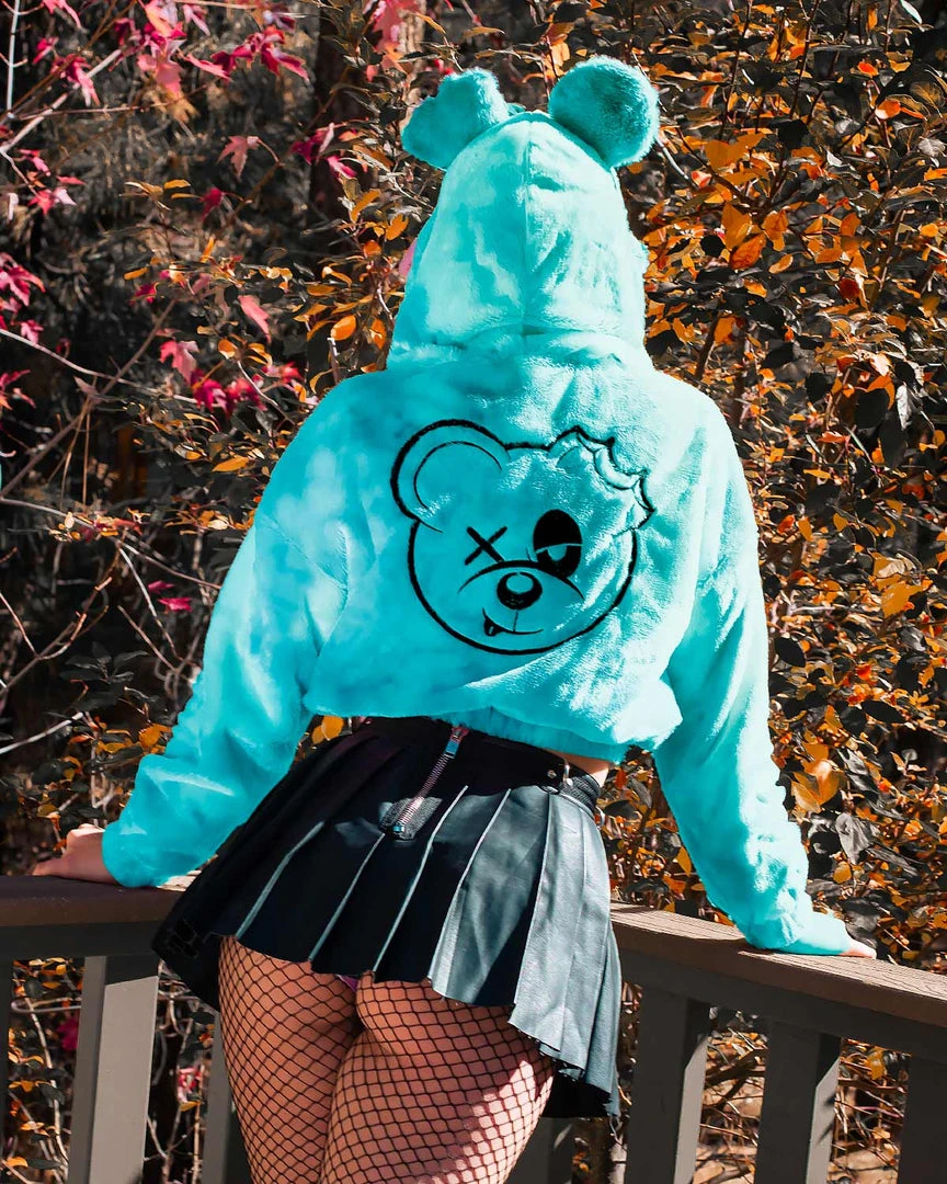 Scummy Bears Fuzzy Thingzz Crop Hoodie in Ice Blue