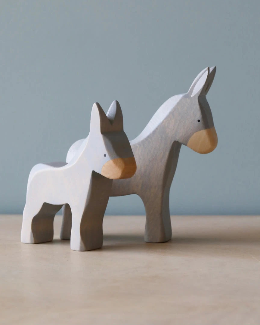 Handmade wooden donkey and colt toys from Brin D'Ours