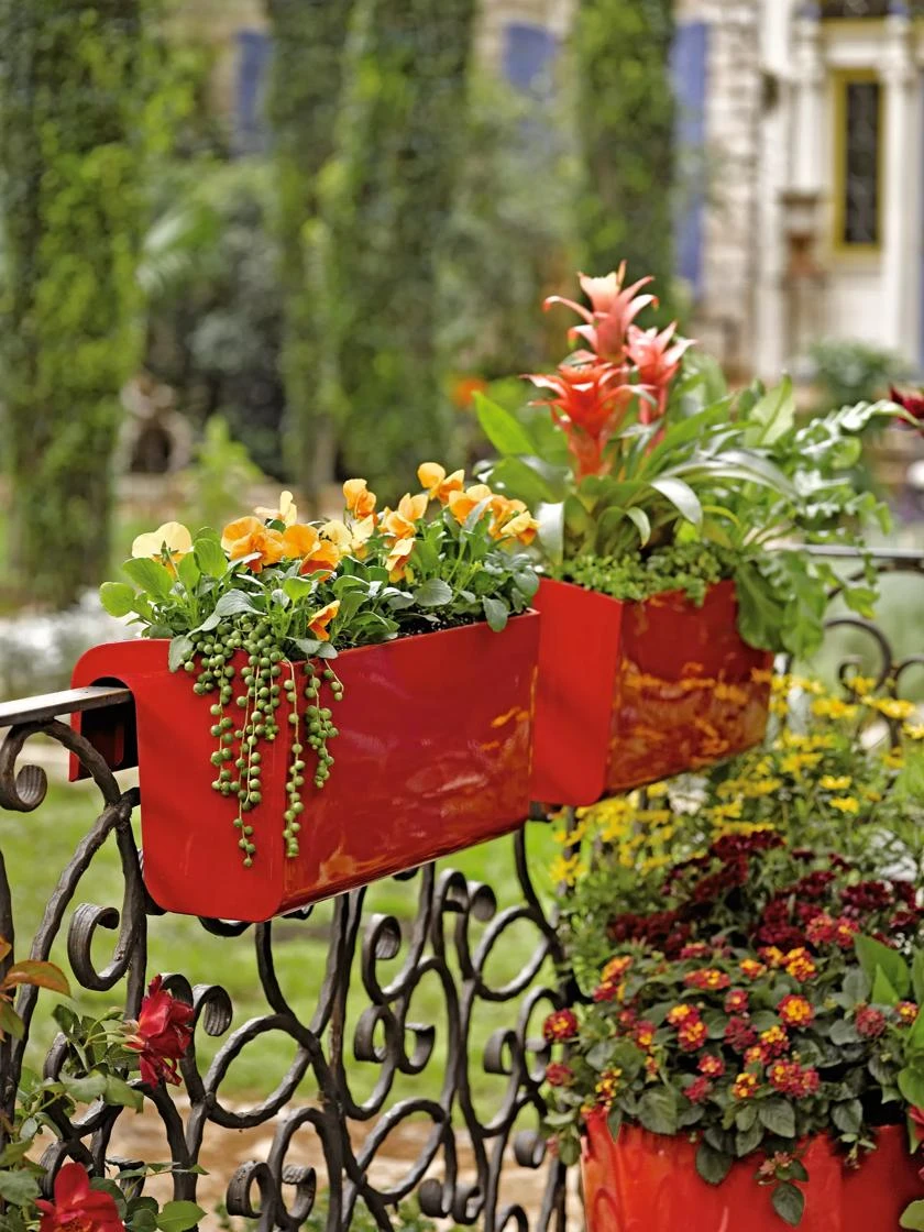 Viva Self-Watering Balcony Railing Planter in use