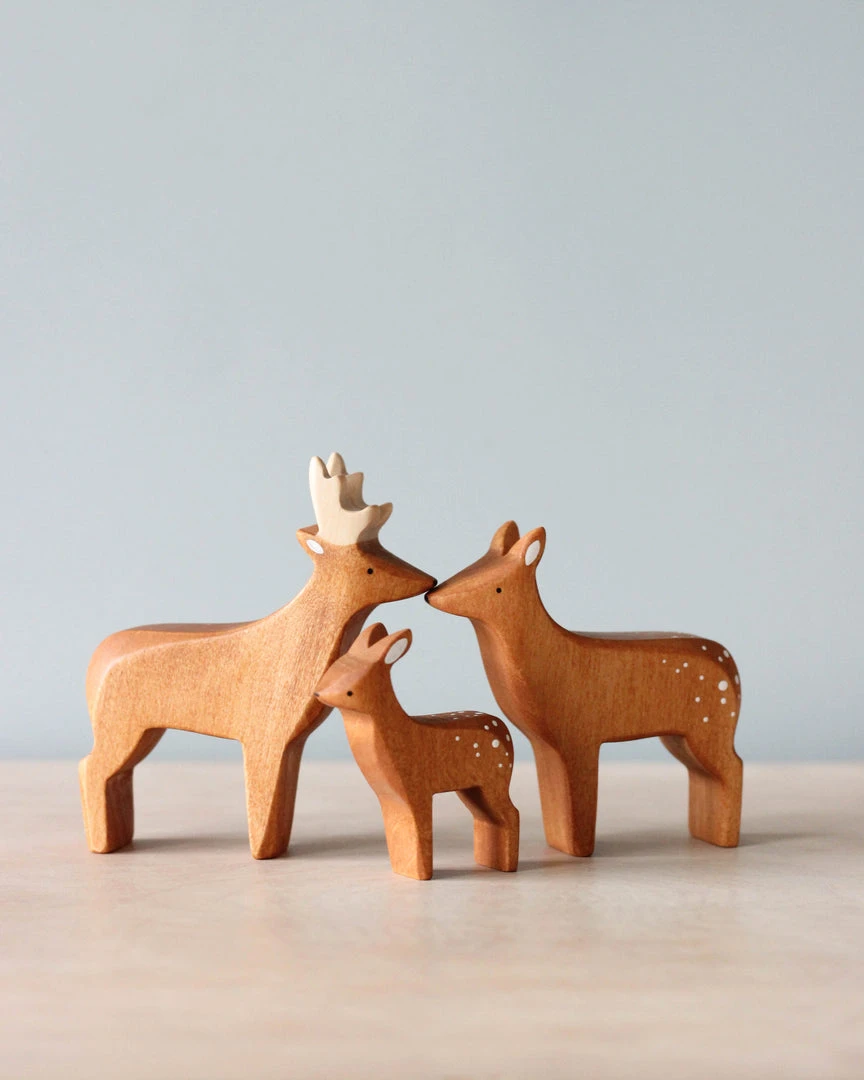 Handmade Wooden Deer Family