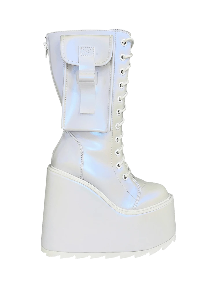 YRU Dune Desert Pearl White vegan platform heels