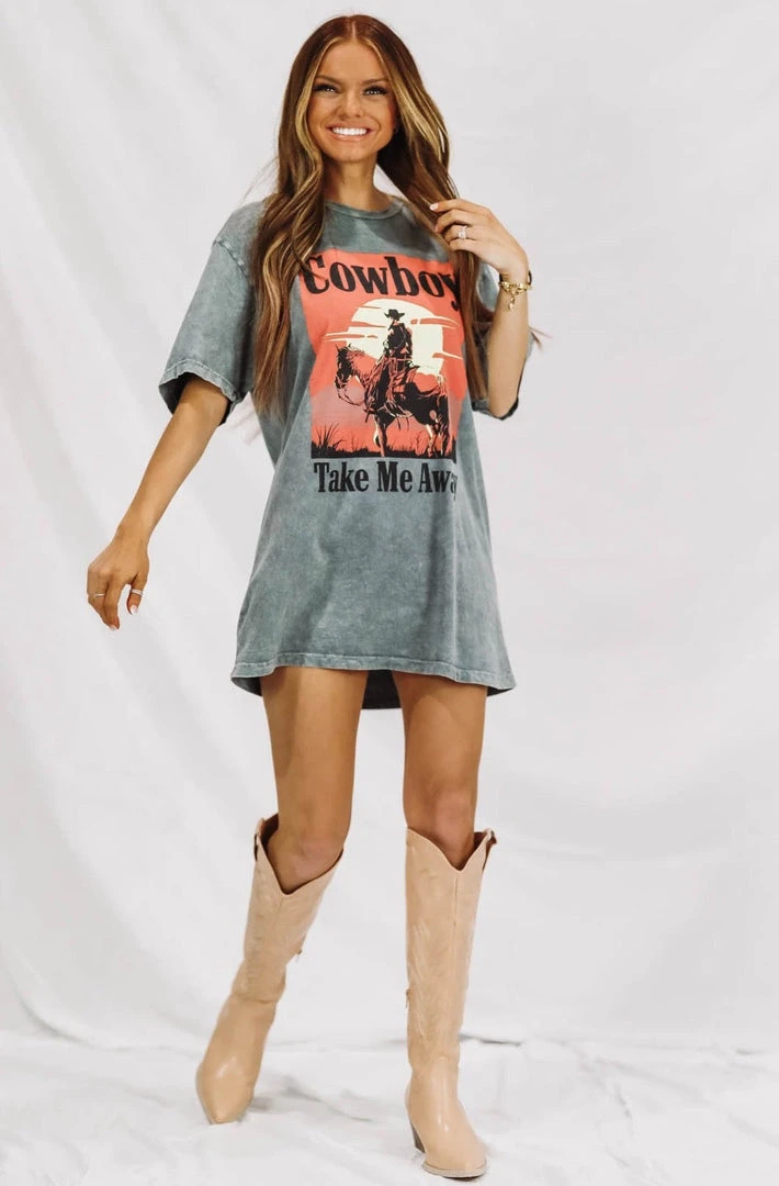 Hazel & Olive Cowboy Take Me Away Graphic Tshirt Dress