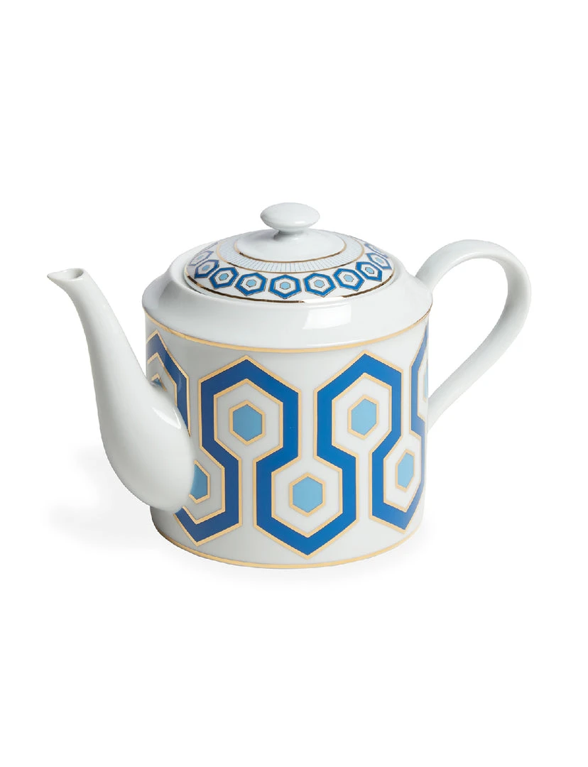Jonathan Adler Newport Teapot with navy blue pattern