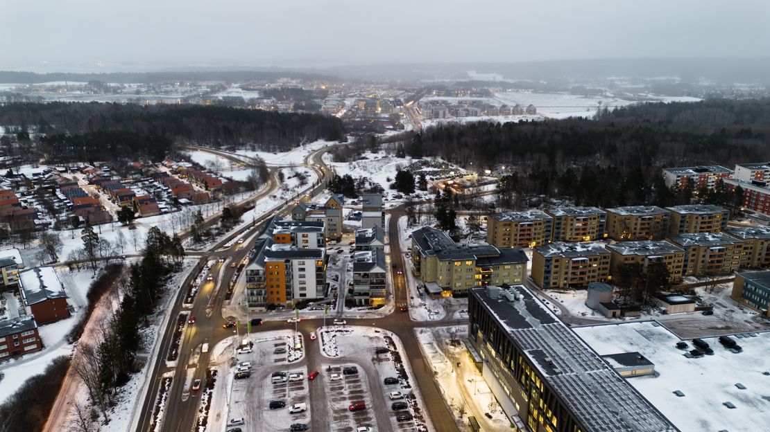 An aerial view of the Gottsunda area of Uppsala, Sweden, in February 2024.