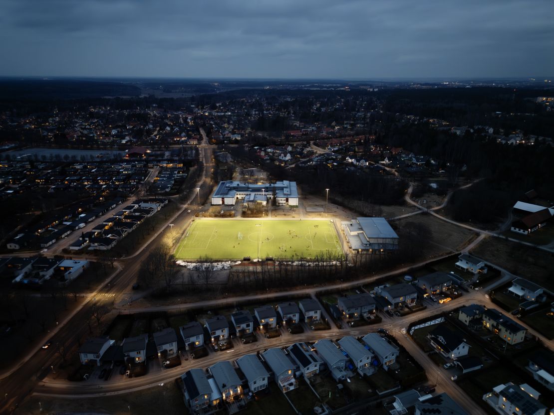 An aerial view of the Valsätra Sports Ground in Uppsala, Sweden.